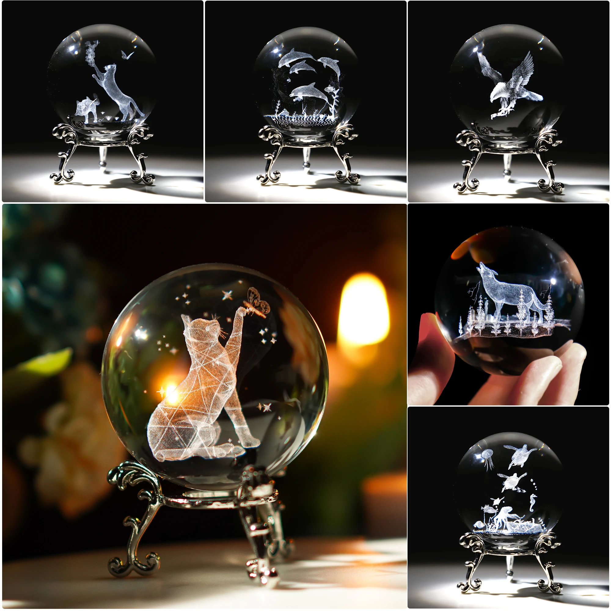 

H & D 200 шт 60 мм 3D Хрустальный шар стекло с лазерной гравировкой Статуэтка Коллекционные вещи бумажный домашний художественный декор с подста...
