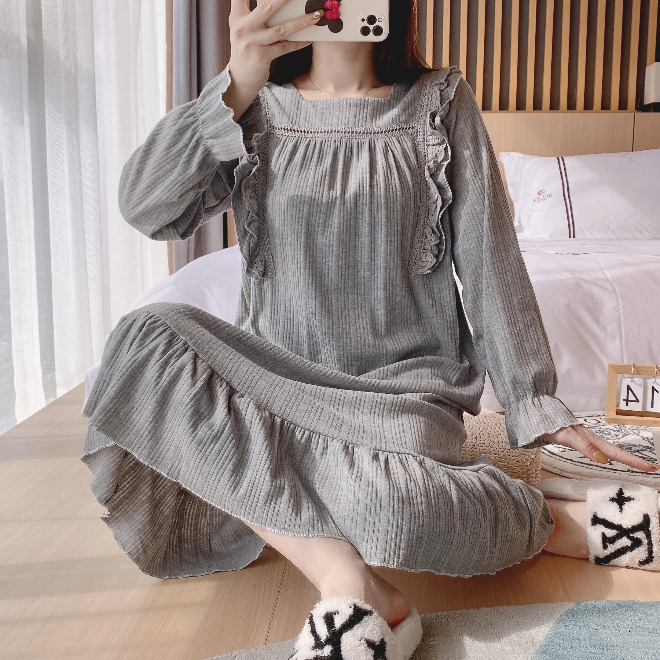 

2022 New Spring Cotton Maternity Nursing Sleepwear Sweet Loose Night Dress Clothes for Pregnant Women Autumn Pregnancy Home Wear
