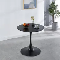For Living Room 32' Black Round Dining Table Tulip Pedestal Snack Table Metal Base Mid-Century Modern Coffee Leisure Table