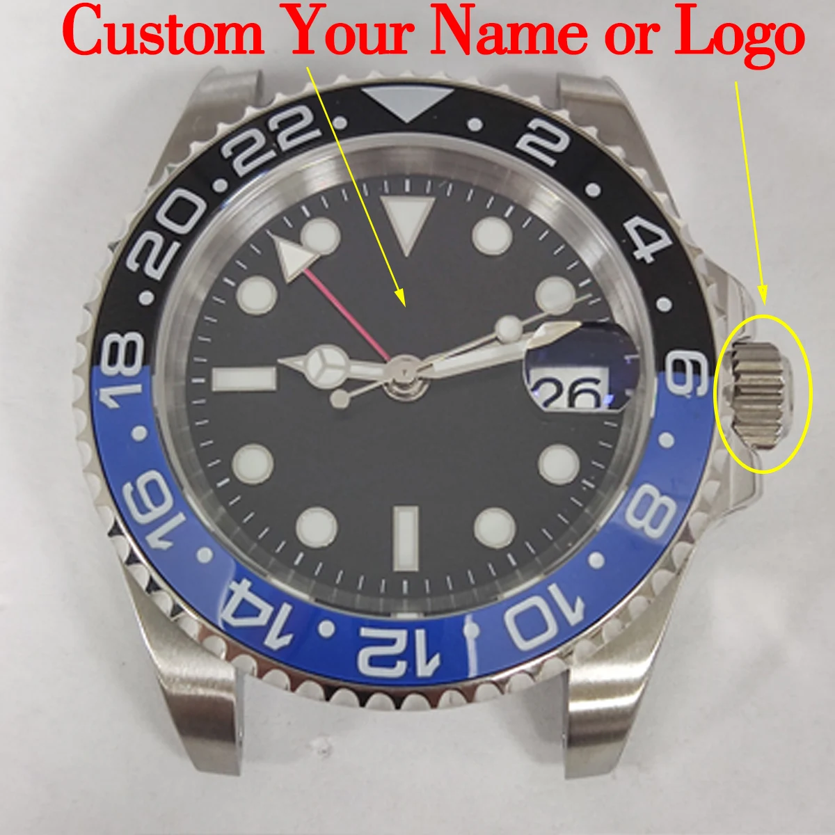 40 мм GMT nh34 чехол с пользовательским логотипом сапфировое стекло nh35 для часов