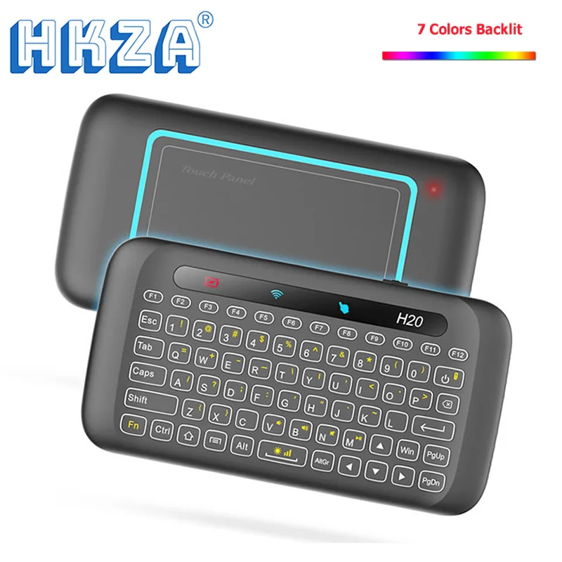 

HKZA H20 Mini 2.4Ghz Wireless Keyboard Backlight Touchpad Air Mouse IR Leaning Remote Control for Andorid Box Smart TV Windows