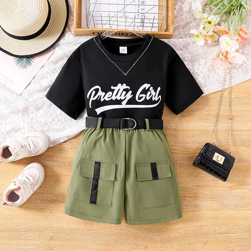 2024 Летние комплекты детской одежды Футболка с короткими рукавами и круглым