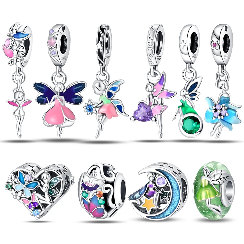 100% стерлингового серебра 925 пробы бусина цветок эльфа фея циркон подвески