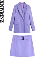 xnwmnz 2022 women fashion double breasted blazer or belt high waist skirt office ladies casual female chic suit