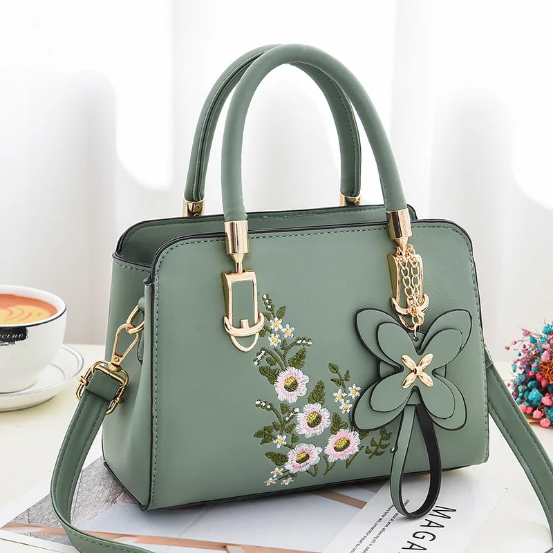 

Elegant floral pattern handbag women's fashion faux leather shoulder bag trendy double handle purse