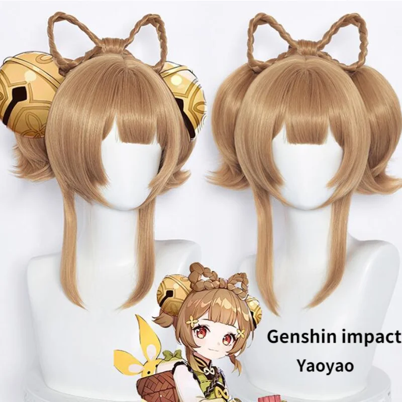 

Anime Game 40cm Cosplay Wig Genshin Impact Yaoyao Brown Clip Ponytail Synthetic Heat Resistant Hair Women Anime Role Play Women