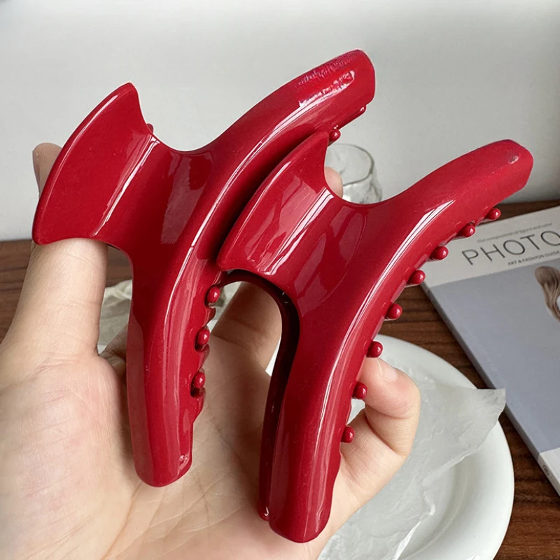 

Red Acetic Acid Hairpin Temperament Charm Clip Large Female Hair Clamping Shark Clip Head Jewelry Hair Styling Tool