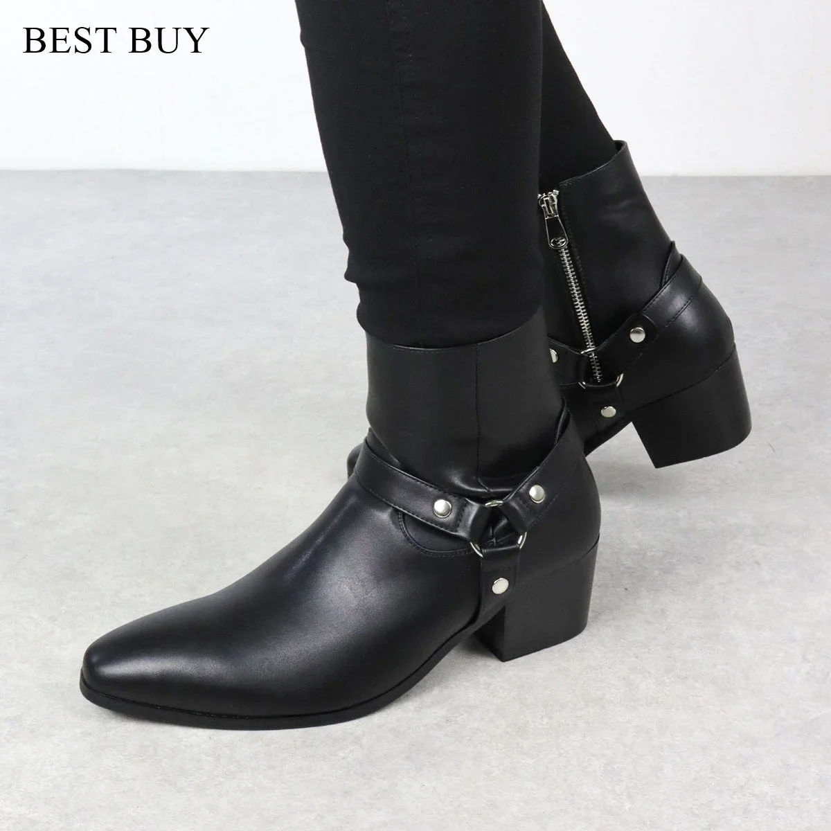 Новые черные мужские ботинки Челси с цепочкой и ремнем модная деловая