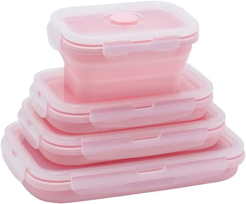 

Silicone Lunch Box, Collapsible Folding Food Storage Container With Lids, Kitchen Microwave Freezer And Dishwasher Safe Kids