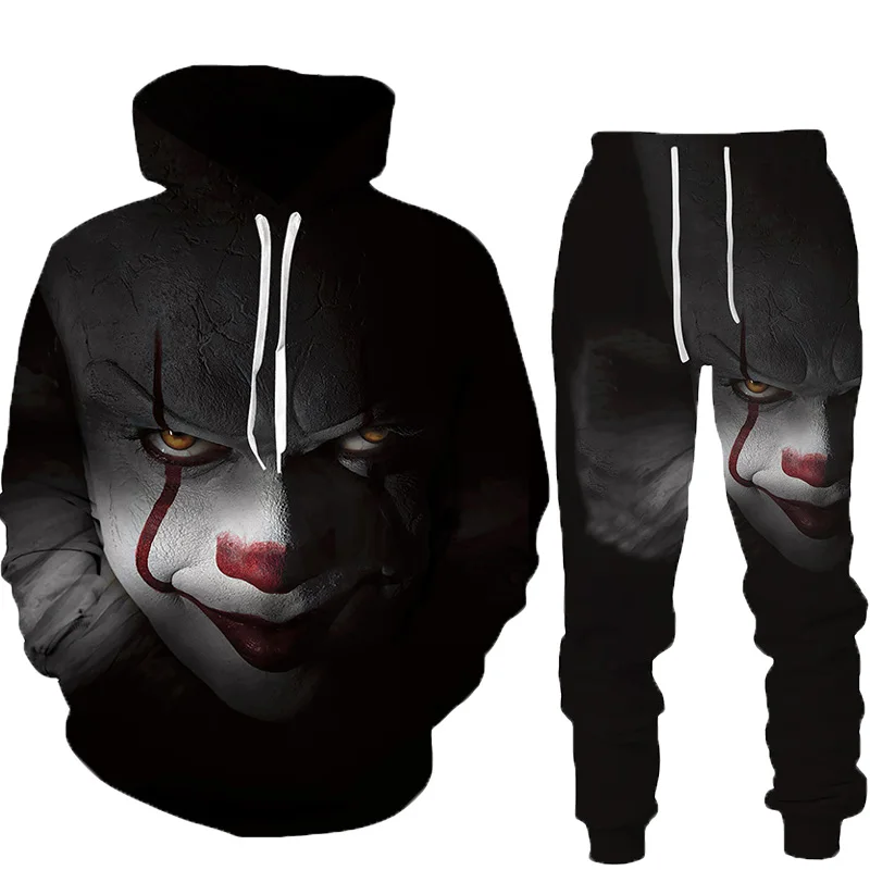 

2022 New 3D Evil Clown Printed Oversize Hoodies Men's Sweatshirt Joggers Pants Funny Tracksuit Autumn and Winter Men's Clothing