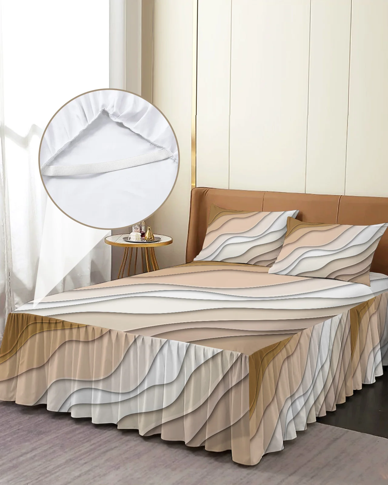 

Бежевый градиентный современный геометрический абстракционный постельный комплект с юбкой и наволочками наматрасник Комплект постельного белья простыня