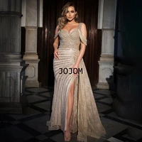 gold high split elegant mermaid party dresses evening dress 2022 women beaded luxury for woman evening party dresses for women