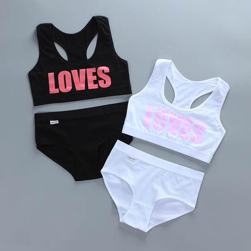 

2pcs Girls Training Bras + Panties Set Kids Soft Underwear Girls Accessories Breathable Children Bras for Teen Girl 8-16y 12