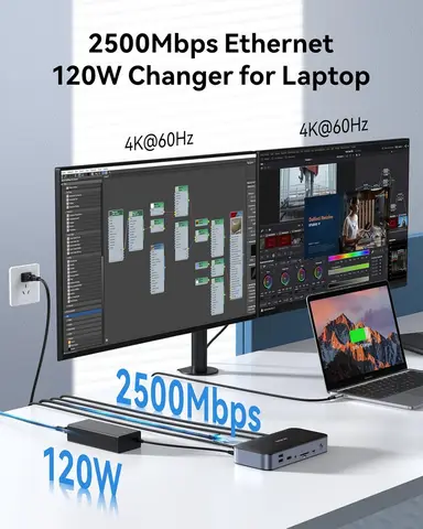 Док-станция MOKiN 15 в 1 с 2 HDMI,2 портами дисплея, USB 3,1, 2,5 Гбит/с Ethernet, питание 120 Вт для MacBook Pro/Air/Dell