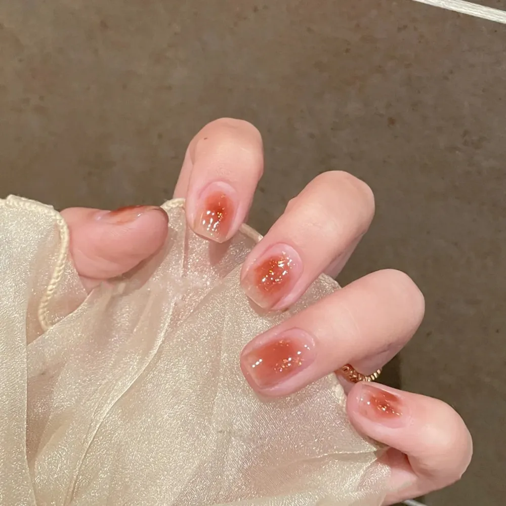 

24 шт короткий пресс на ногтях Halos окрашивание дизайн сладкий стиль полное покрытие ногтей