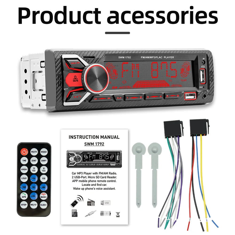 

Car Radio 1din Srereo Bluetooth MP3 Player FM Receiver With Remote Control AUX/USB/TF Card In Dash Kit FM AM Radio 12V