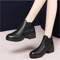 brand designer new spring and autumn womens shoes black high heels boots lace up thick sole ankle boots thick heel