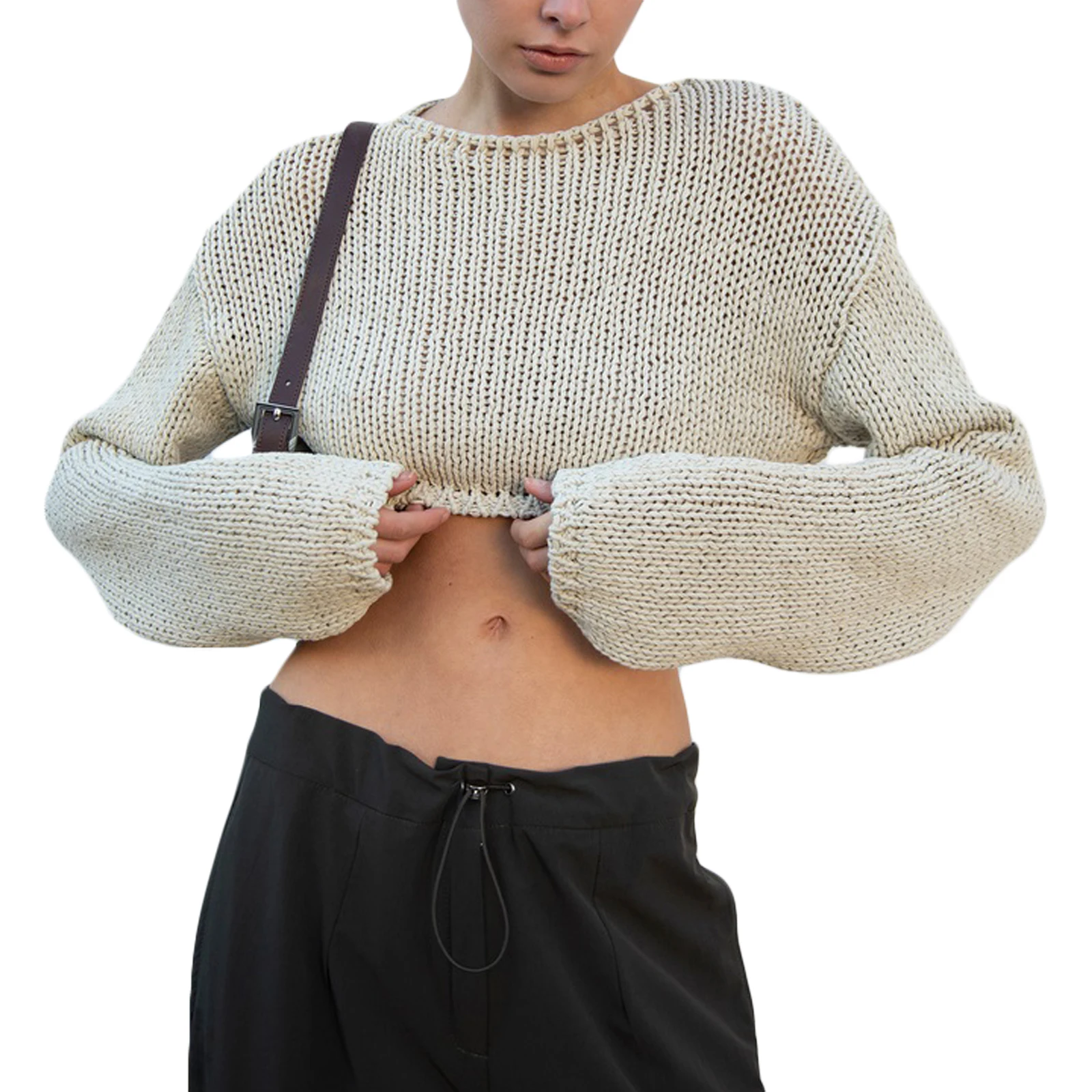 

Женский винтажный вязаный укороченный топ Y2k, винтажный пуловер, свитеры с длинным рукавом и круглым вырезом, рубашка, трикотажная одежда в стиле 1920-х годов, уличная одежда