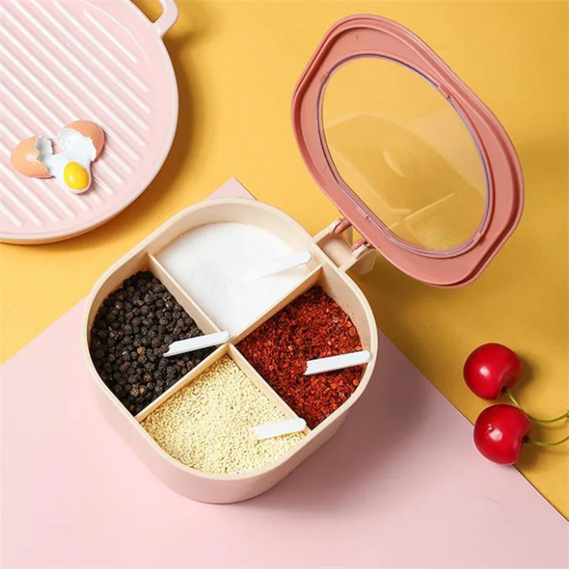 

Four Compartment Condiment Spice Pots Multi-grid Spice Jar Round Storage Box Seasoning Bottle Kitchen Accessories Spice Tool