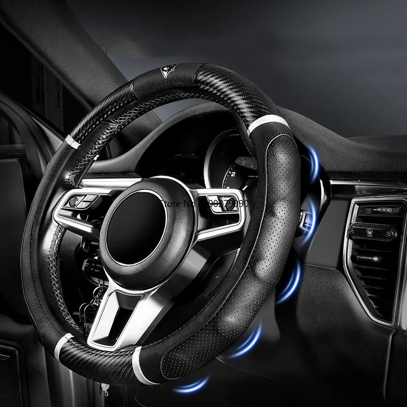 

Universal Car Steering Wheel Cover 38cm Car Handle Cover Leather Four Seasons Breathable Non Slip Handlebar Protector Automobile