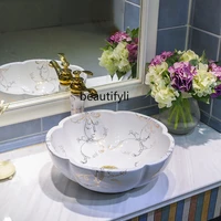 yj european style table basin super large oval jingdezhen ceramic washbasin art inter platform basin wash basin