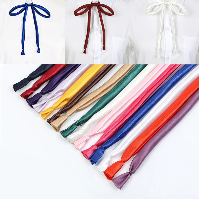 

1PC Vintage Thin Satin Bowtie Solid Color Simple Shirt Accessory Girl Ornament Women School Student Bowtie Elegant Ribbon Knot
