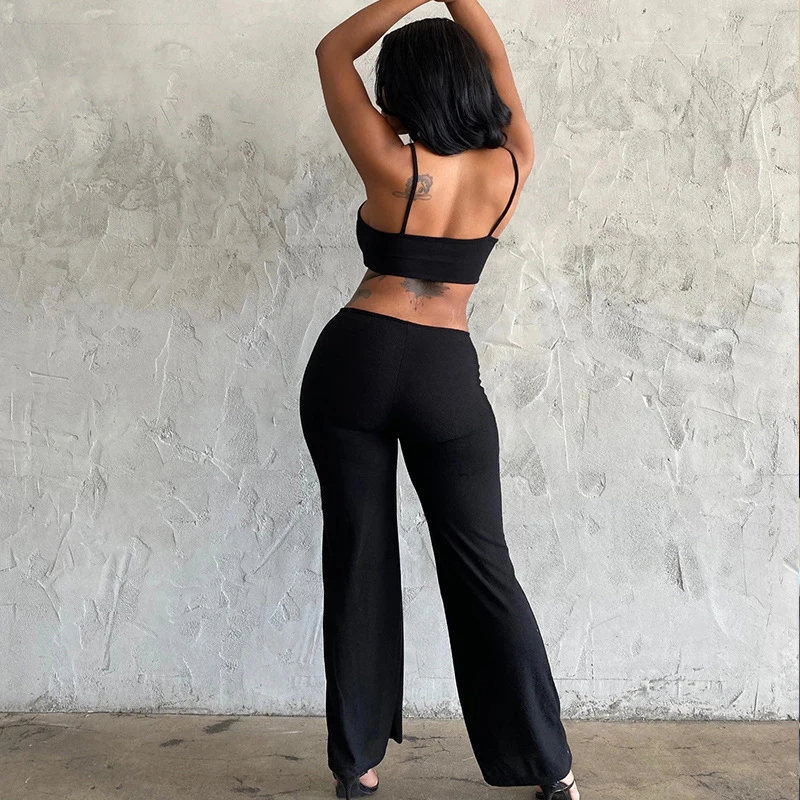 

Beach Clothes Women Clothing Dress For 2022 Solid Color Backless Hollow High Waist One Piece Leg Pants Patchwork Polyester