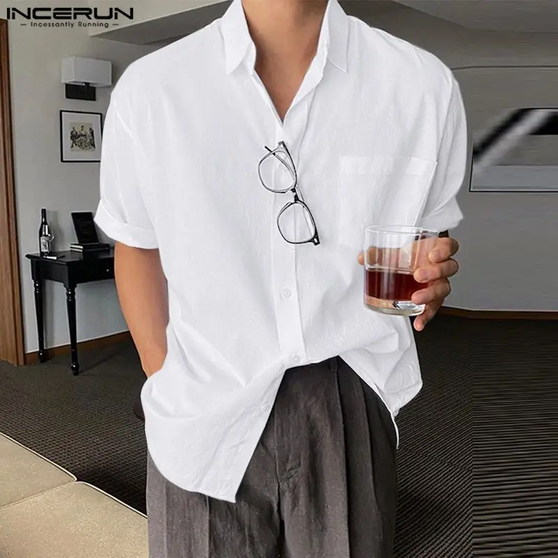 

2023 Men Shirt Brand Solid Color Lapel Short Sleeve Casual Men Clothing Streetwear Korean Style Summer Shirts S-5XL INCERUN