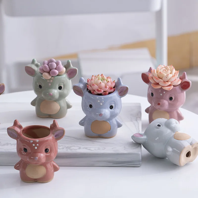 

Ceramic Flower Pot Cute Deer Succulent Plant Pots Vase Simulation Animal Cartoon Pots Planters for Indoor Plants Home Decoration