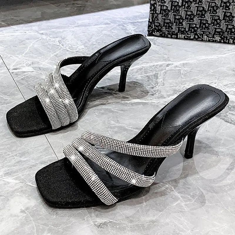 

Women's Sandals Summer 2022 New Rhinestone Slippers Fashion High Heel Women Sandals Party Wedding Shoes J190