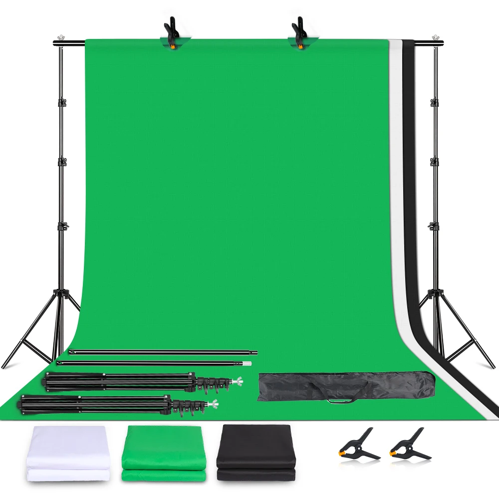 

Backdrop Support System Kit With 2X3M Green Cloth For Muslins Backdrops Telescopic Background Stand Adjust With Carry Bag Clip