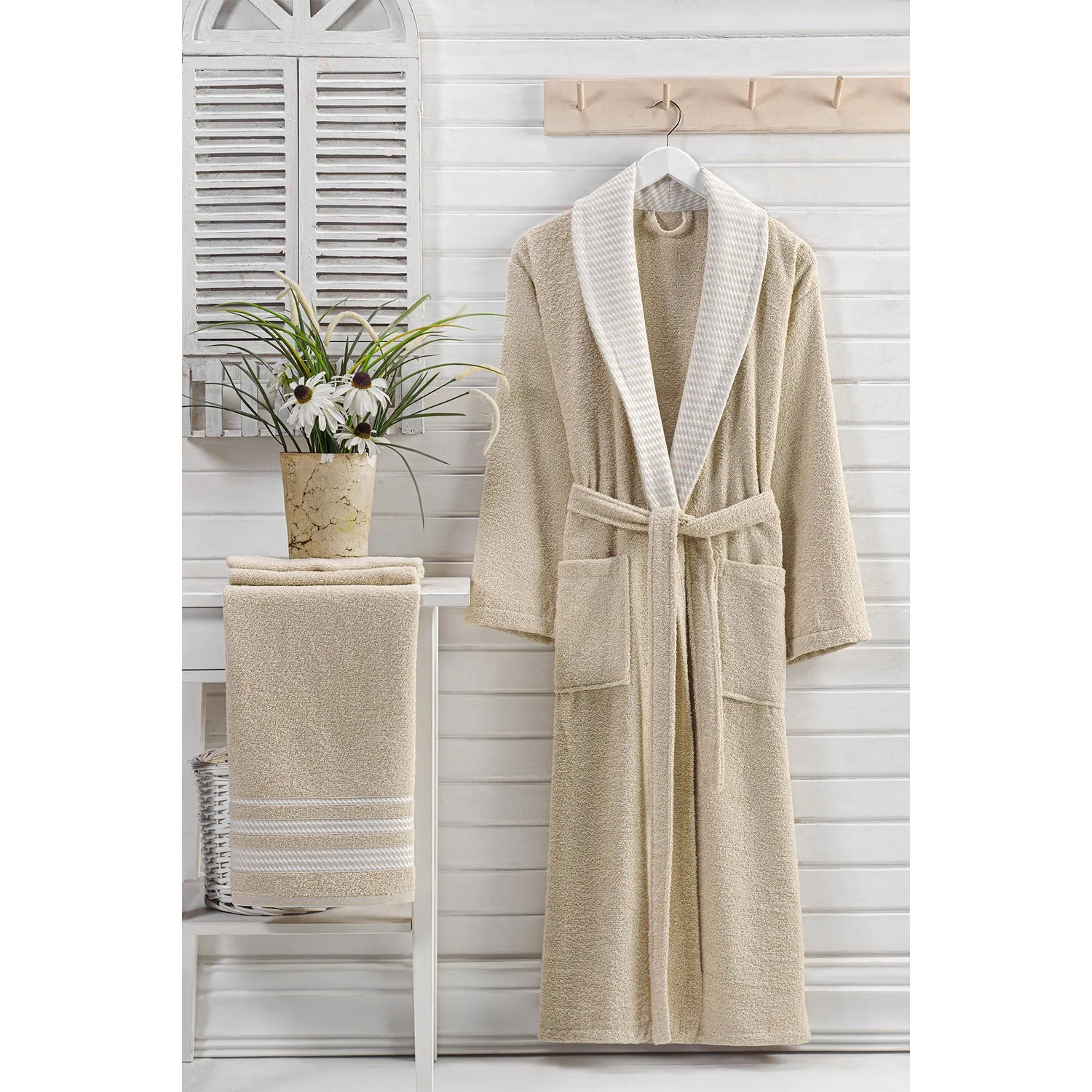 Özenev Royal 2 Piece Bathrobes Set 100 Cotton Soft Plaids Luxury Geometric Water Green Casual Stylish Modern Design Reliable fabric