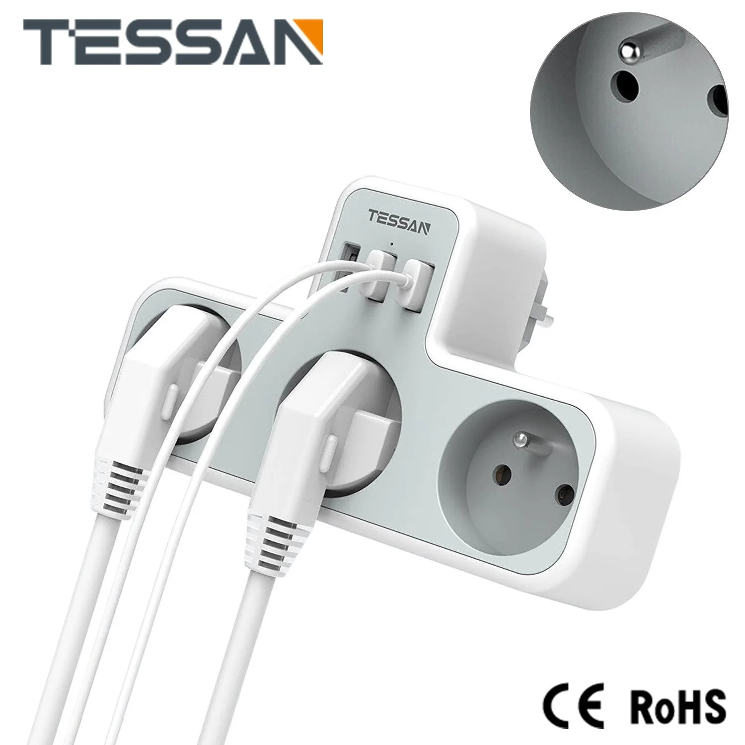 

TESSAN USB Plug Power Strip Multi Sockets with 3 Outlets 3 USB Ports 6 In 1 French Electrical Extension Socket Adapter for Home