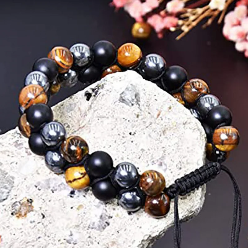 

Feng Shui Gift natural tiger eye black gallstone obsidian Bracelet for man and women Wealth Bracelet good Lucky Amulet Jewellery