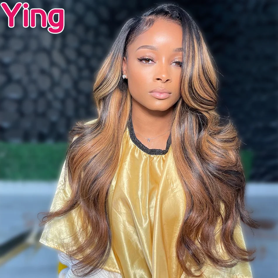 13X6 Lace Front Body Wave Human Hair Wigs for Women Highlights Brown Colored Wavy Lace Frontal Wigs Pre Plucked 180% Transparent