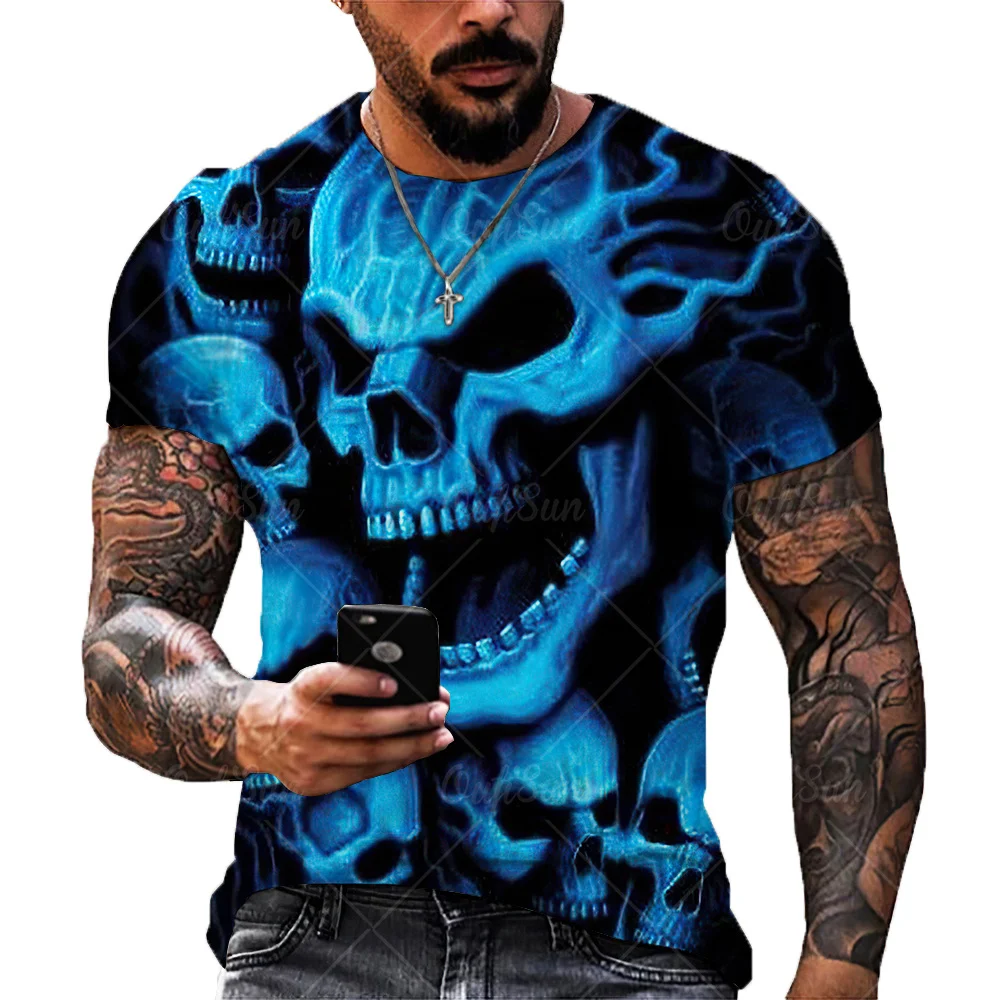 

Terror Skull 3d Pirnt Male Shirt Will See Vintage Punk Skeleton Big Street T-shirts Loose Tops and Men's Clothes