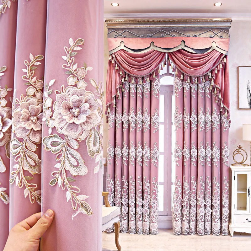 European Double Layer Curtains for Bedroom Living Dining Room  Flannel Embossed Embroidery French Luxury High Shading Windows