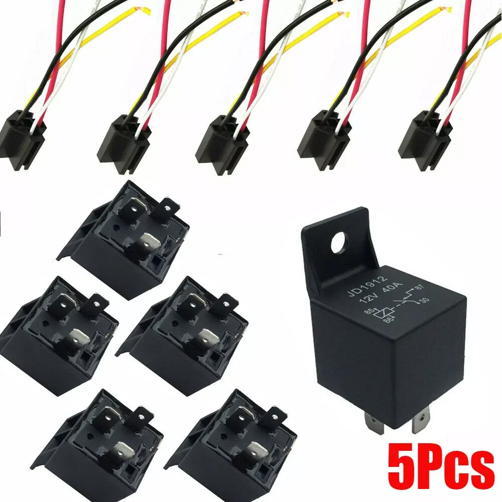 

5Pcs 12V 40 Amp 4 Pin 5 Pin with Wires Car SPDT Automotive Relay DC W/ Harness Socket JD1912 JD1914 Car Relay Replacement Kit