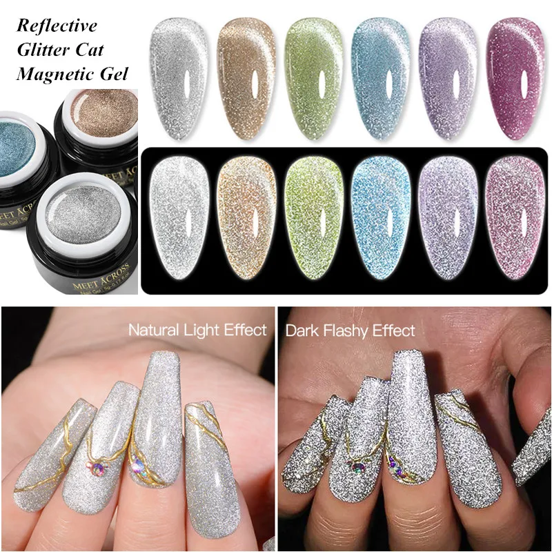 

Светоотражающий Блестящий Магнитный Гель-лак для ногтей Auroras Радужный Блестящий блестящий гель отмачиваемый УФ-гель для дизайна ногтей
