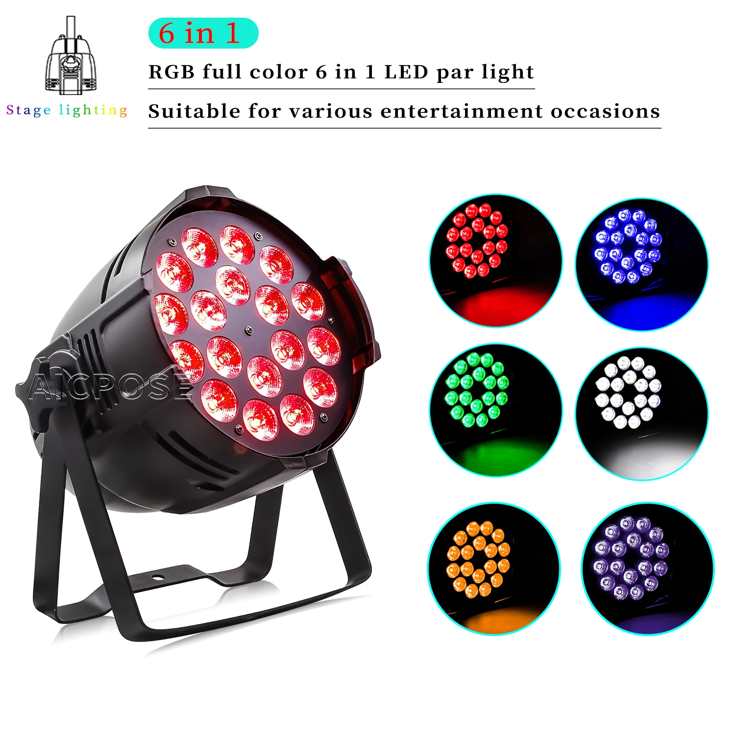 

Aluminum Stage Light 18x18W RGBWA+UV 6 in 1 LED Par Light DMX Control for Wedding Chapel Club DJ Disco Equipment Stage Lighting