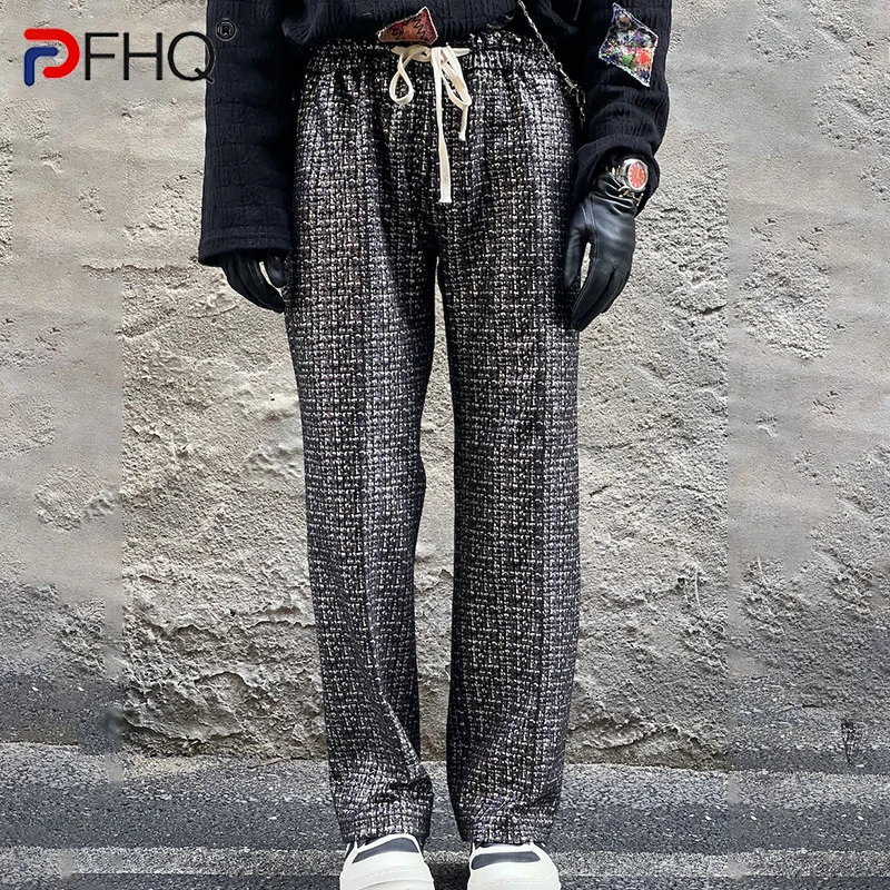 

PFHQ Autumn Men's Original Printed Gilded Straight Pants Tide Darkwear Loose Silhouette Drawstring Elastic Waist Trousers 2Z1948