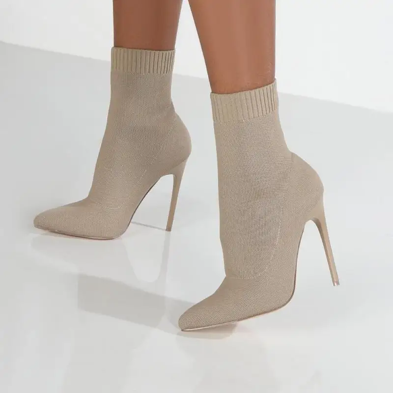 Winter Sock Boots Sexy Knitting Stretch High Heels For Women Fashion Shoes Female Autumn Thin Heel Ankle Botas De Mujer Ytmtloy