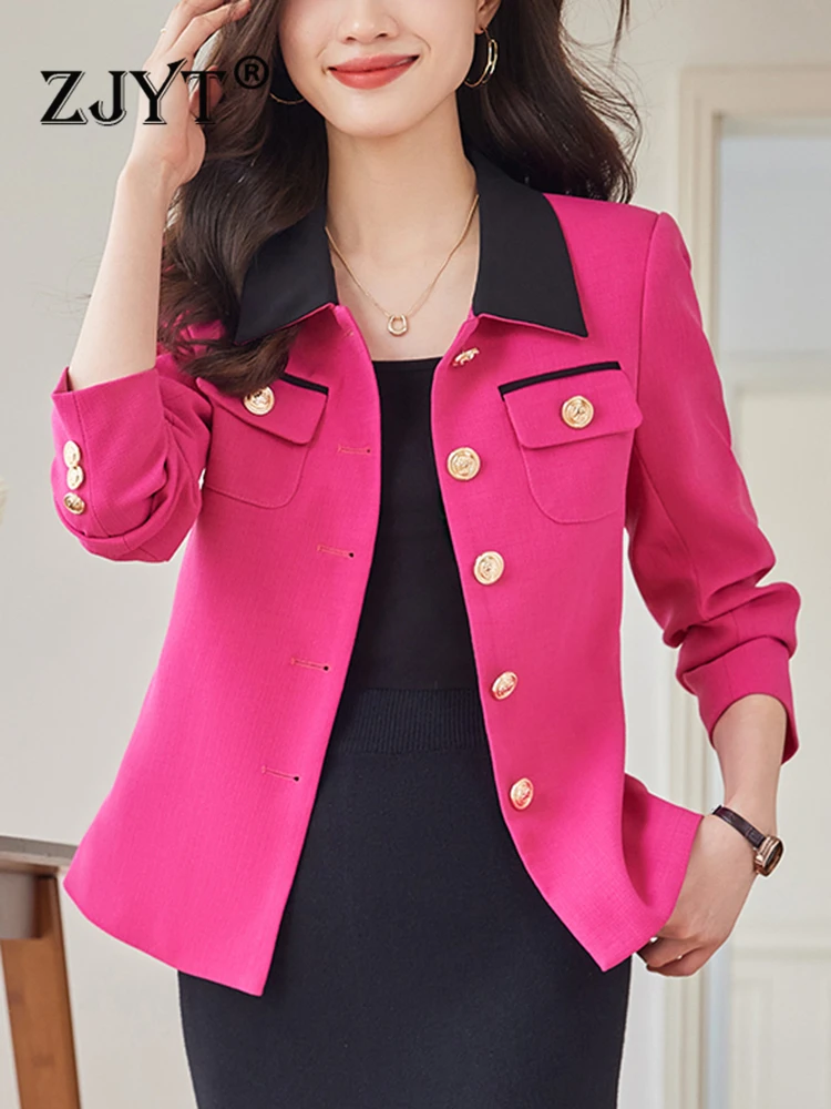 

ZJYT Autumn Women's Jacket Coat Lapel Collar Single Breasted Casual Blazer Mujer Korean Fashion Plus Size Outerwear Veste Femme