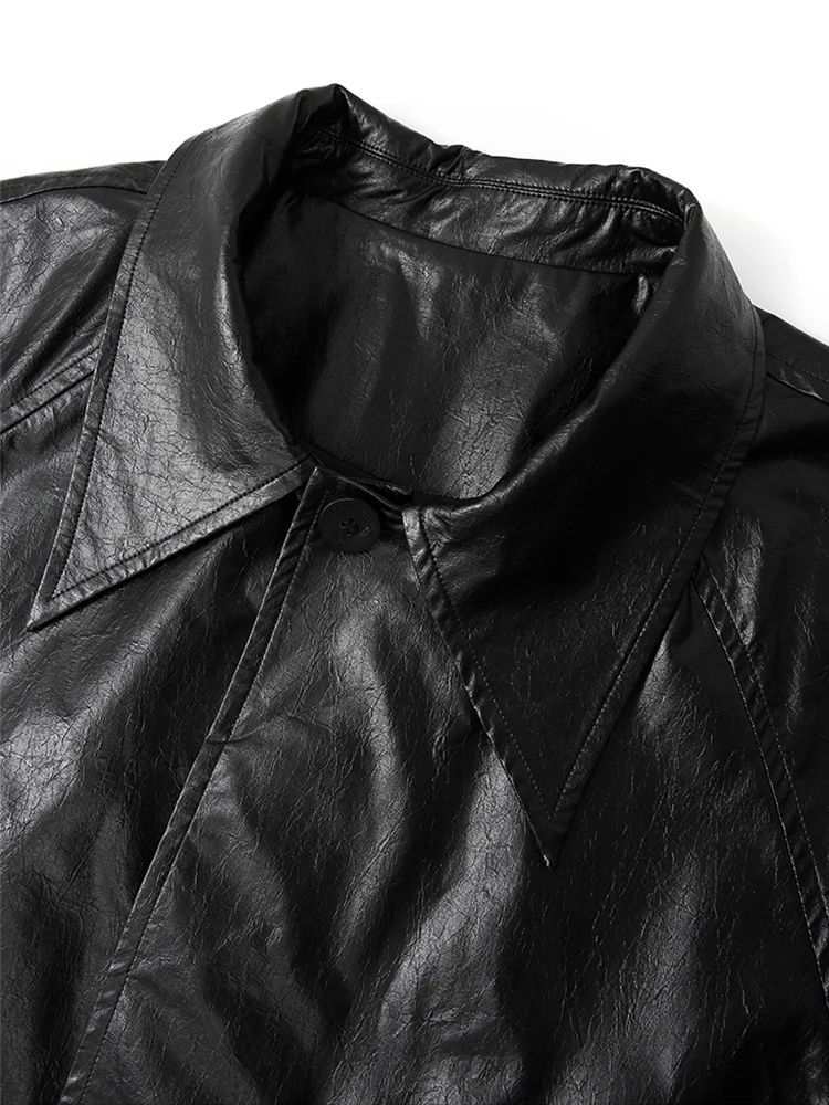 Lautaro Осень Длинный Оверсайз Светло-Зеленый Pu Кожаный Тренч Для Женщин с Рукавом