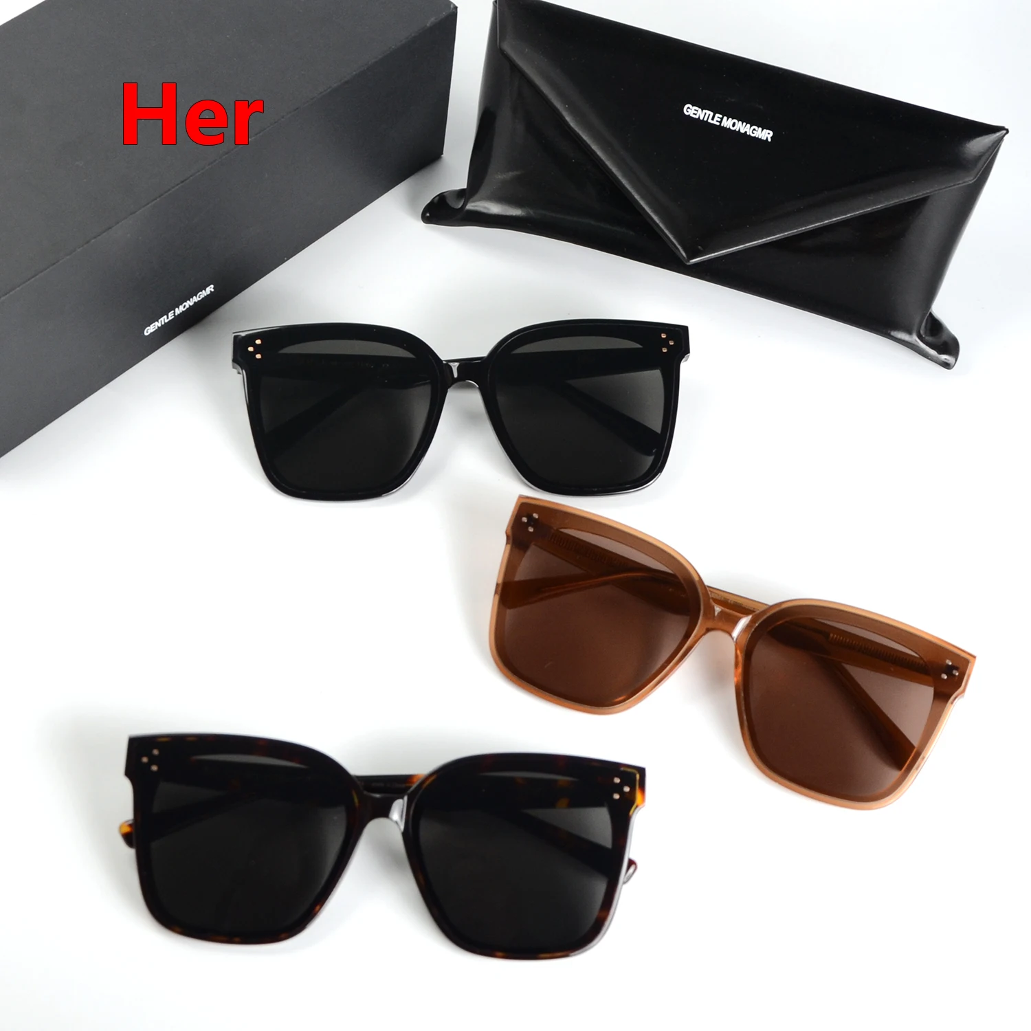

GENTLE Brand Her Sunglasses Square Acetate Polarized UV400 oversized monster Sunglasses For women men with Original Packaging