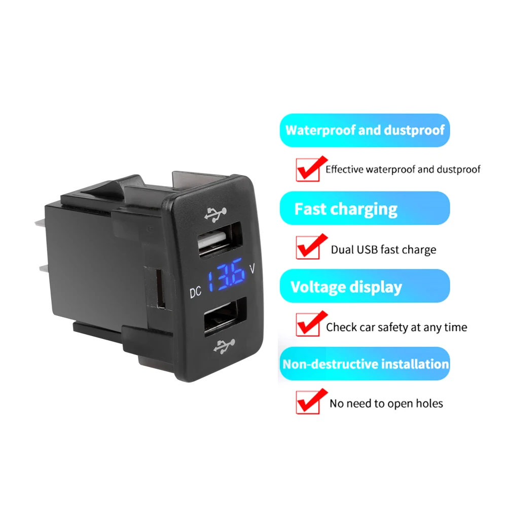 Новинка автомобильное зарядное устройство с двойным USB QC 12-24 в вольтметр