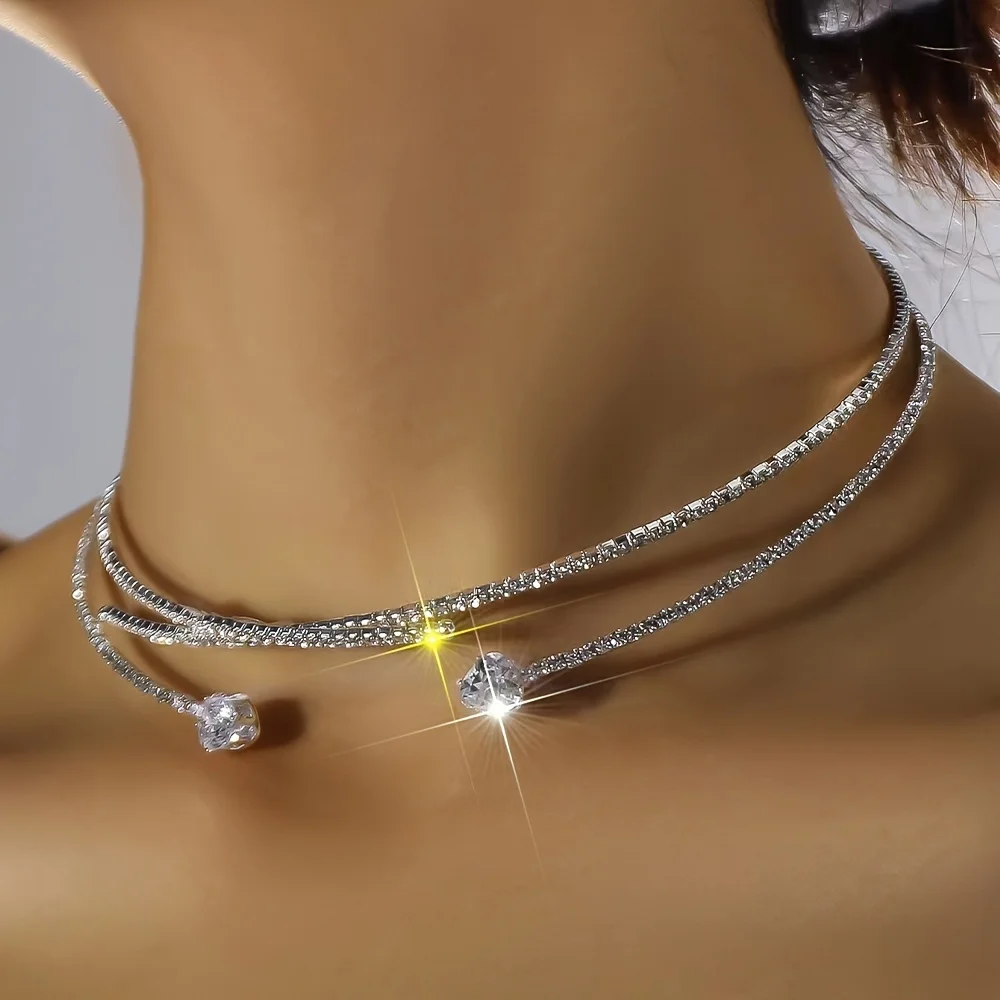 Модный блестящий двухслойный воротник со стразами банкетные украшения ручной