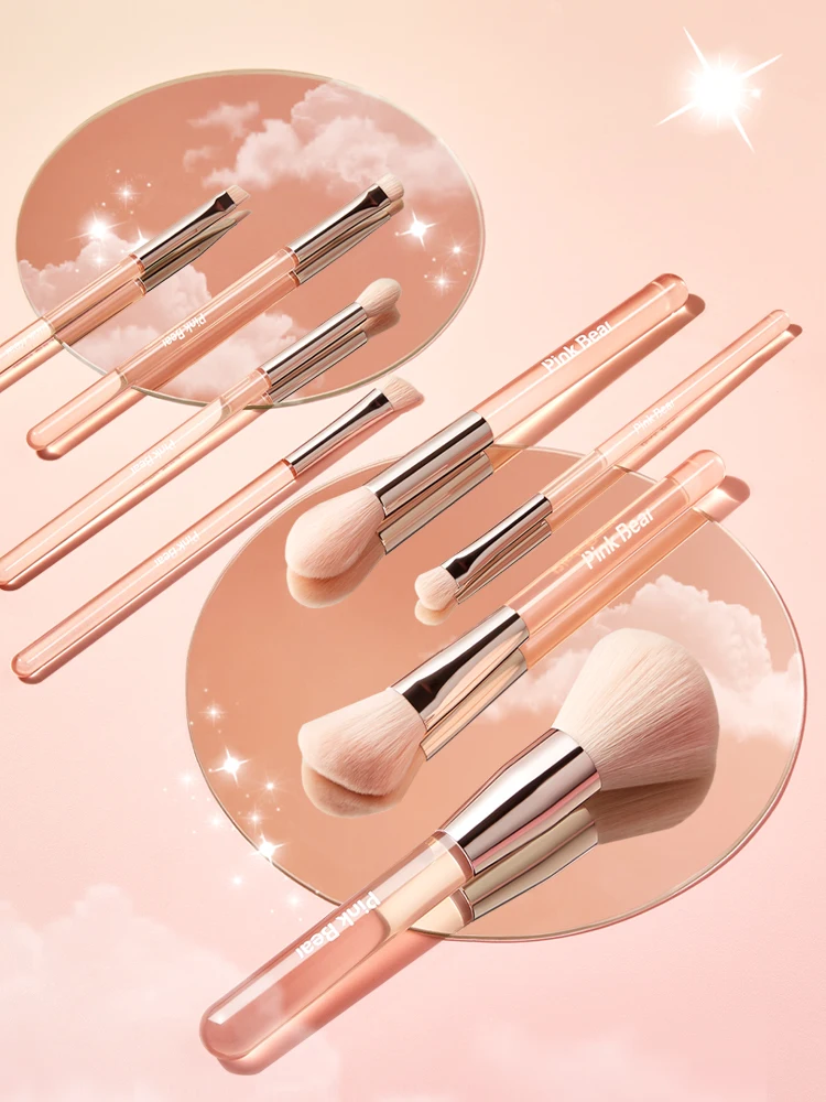 

Набор розовых теней для век Pinkbear с кожаным медведем, 8 кистей для бровей