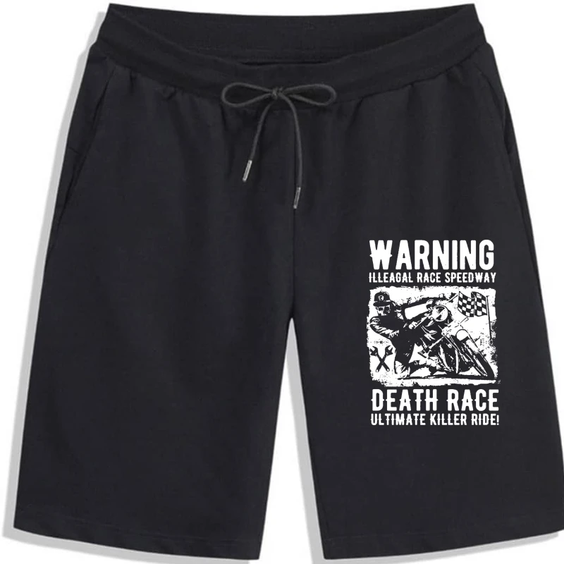 

2020 Fashion Retro Black Printed men Shorts with Warning illegal Race Speedway Death Race Men Shorts