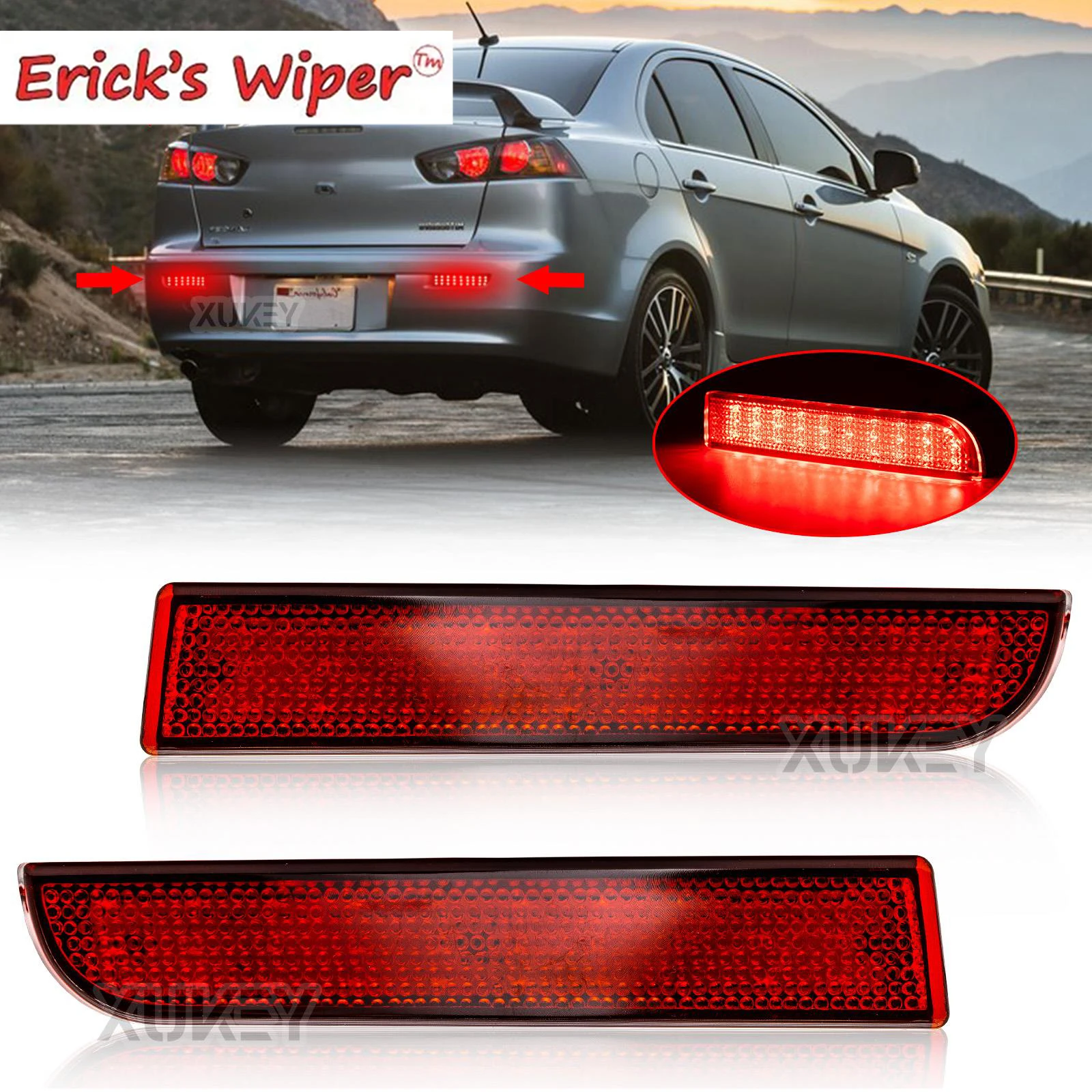 

2 шт. для Mitsubishi Lancer 2008-2017 Evolution X Outlander 2007-2010, светодиодный тормозной задний фонарь, отражатель заднего бампера, сигнальная стоп-лампа